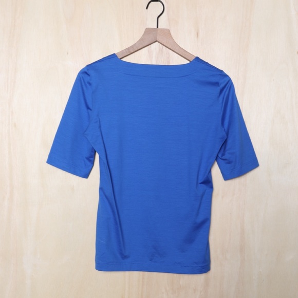 Akris Punto Square Neck‎ Short Sleeve Cotton Shirt Blue Size 8 - Picture 3 of 4